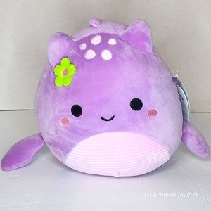 SHON 🦕 FTM Purple Lochness Monster w Green Flower Original Squishmallow ☆ NWT ☆